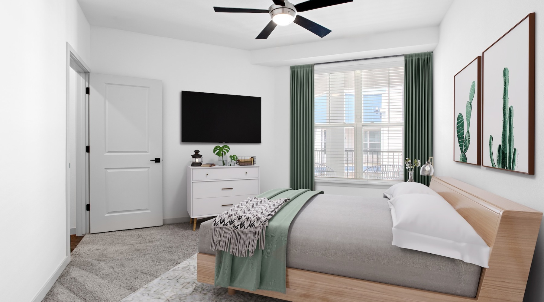 Beautiful bedrooms to fit every need bedroom with a bed and table and tv and windows window
