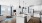 a kitchen island and a living room beyond it